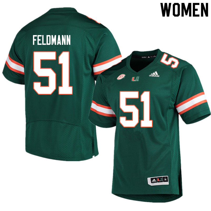 Women #51 Graden Feldmann Miami Hurricanes College Football Jerseys Sale-Green